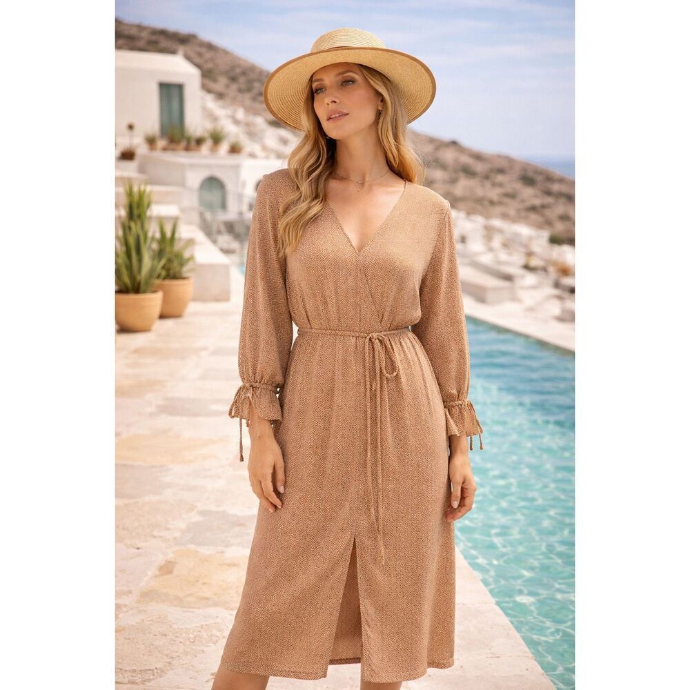 Brixton Hudson Kimono Tie Dress XS Copper Chevron Boho Midi